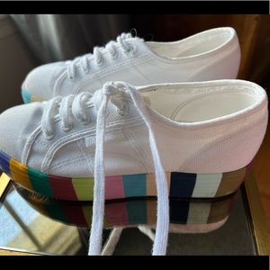 White canvas Superga platform sneakers with rainbow sole Fantasia collection